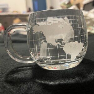 Set of 4 Vintage 1970's Nescafe Nestle Clear Glass Etched World Globe Coffee Mug